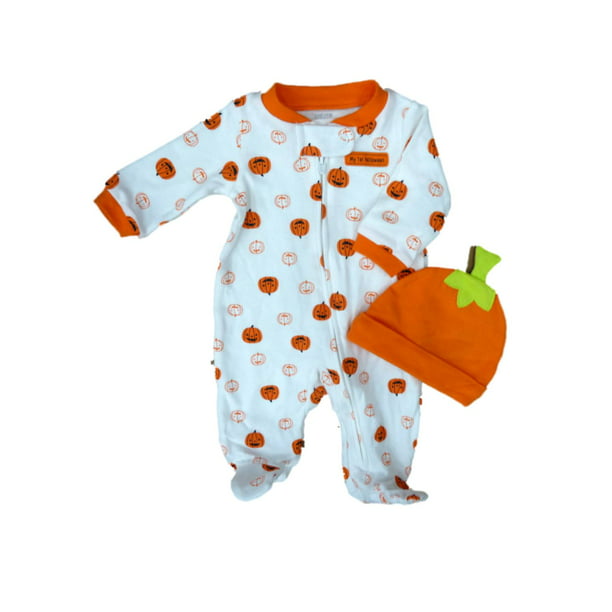 NEW Carters Soft Baby Sleeper 3 months Pumpkin My First Halloween Outfit